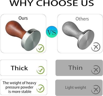 58mm Coffee Tamper Espresso Hand Tamper 304 Stainless Steel Espresso Wooden Handle Coffee Tamper with Mat (58mm)
