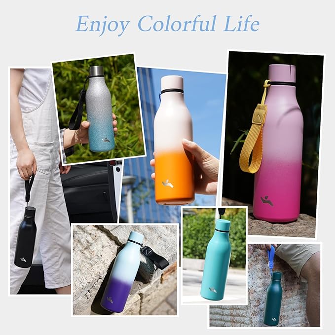 Insulated Water Bottle with Strap,18 oz Double Wall Stainless Steel Vacuum Bottles Metal Water Flask,Macaron Green