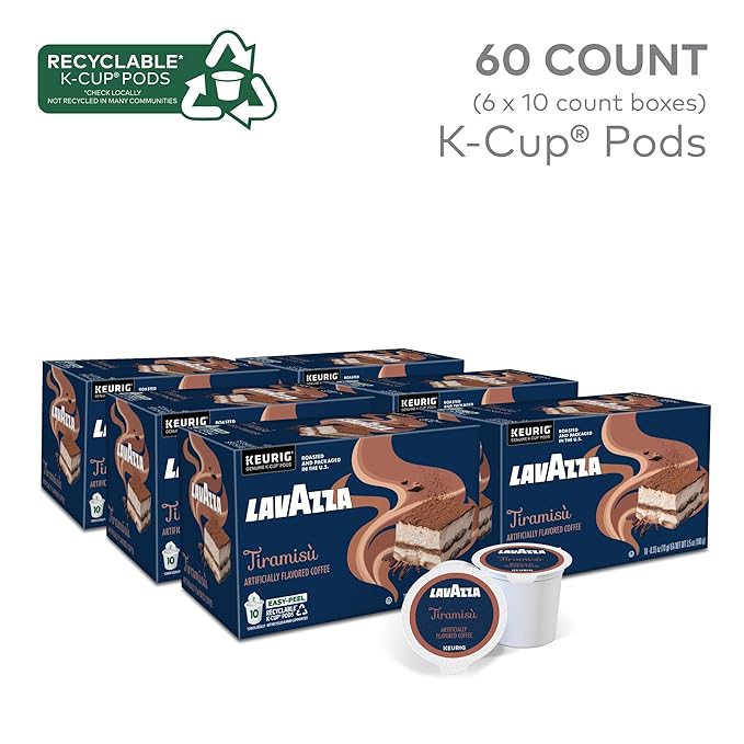 Lavazza Tiramisù Coffee, Single Serve Keurig K-Cup Pods, Flavored Coffee, 60-Count Box (6 Packs of 10)