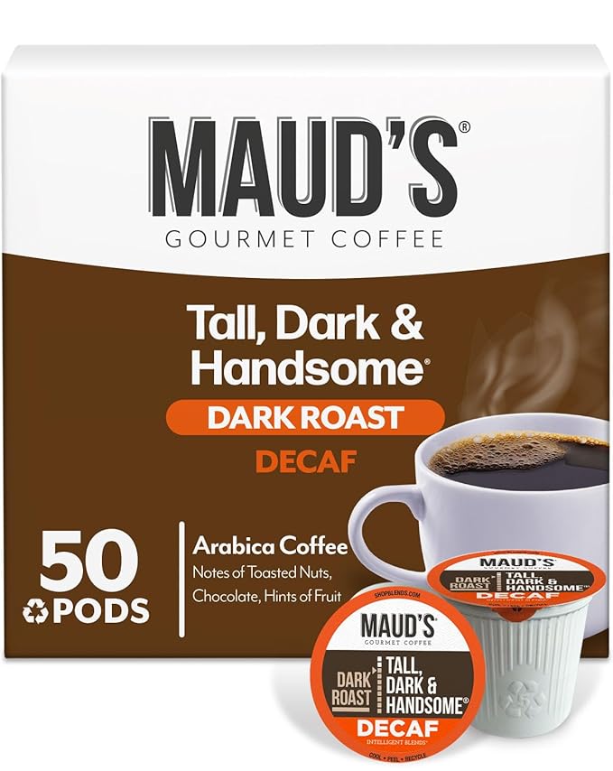 Maud's Decaf Dark Roast Coffee Pods, 50ct, Decaffeinated Coffee in Recyclable Single Serve Pods – 100% Arabica Coffee, Compatible with Keurig K Cups Maker