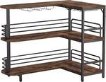 Load image into Gallery viewer, Tribesigns L-Shaped Home Bar Unit, 3 Tier Liquor Table With Storage Shelves and Wine Glasses Holder, Industrial Corner Wine Cabinet Mini Bar for Home Kitchen Pub, Rustic Brown