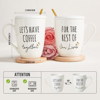 AW BRIDAL Ceramic Engagement Gifts For Couples Newly Engaged Unique Coffee Mugs Set Of 2, 12 Oz| Bachelorette Bridal Shower Gift For Bride, Anniversary Wedding Gifts For Couple Housewarming Gift Ideas