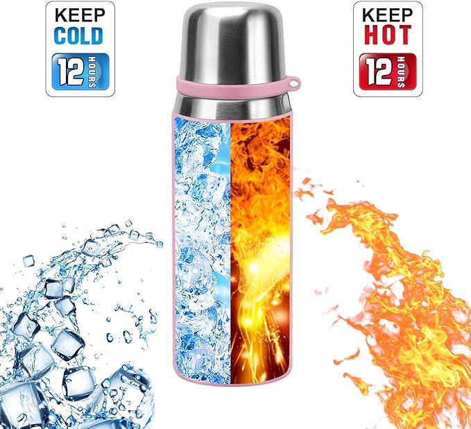 Stainless Steel thermo Bottles with cup 700ml/23.7oz Vacuum Insulated Bottle for hot and cold coffee drink water thermo flask with cup.(Pink,700ml)