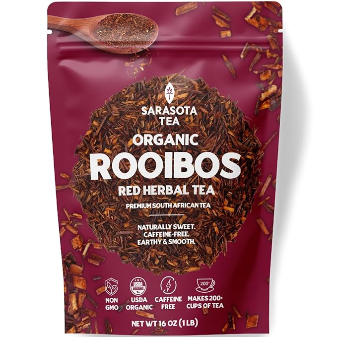 Organic Rooibos Loose Leaf Tea | 100% Pure South African Red Tea | Naturally Caffeine-Free | USDA Organic | 1lb Bulk Bag | Smooth & Earthy Flavor | Herbal Wellness | Non-GMO