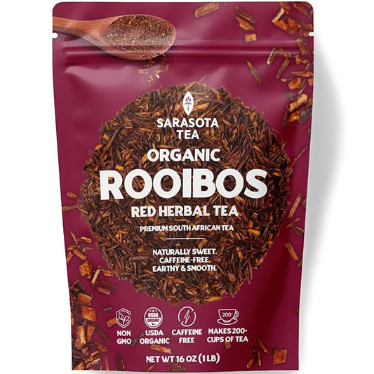 Organic Rooibos Loose Leaf Tea | 100% Pure South African Red Tea | Naturally Caffeine-Free | USDA Organic | 1lb Bulk Bag | Smooth & Earthy Flavor | Herbal Wellness | Non-GMO