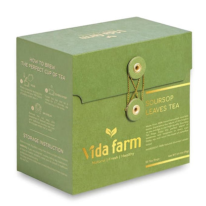 VIDA FARM 50 Premium Soursop Tea Bags, 100% Natural Pure Soursop Leaves: Pleasant Taste, Natural Flavor, Caffeine Free, Hojas de Guanabana Para te, Dried Graviola Leaves Guyabano Tea