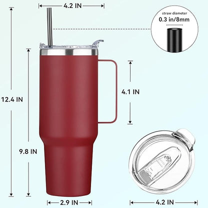 HASLE OUTFITTERS 40 oz Stainless Steel Tumbler with Handle, Vacuum Insulated Tumblers Bulk, Reusable Double Wall Travel Coffee Mug, Durable Powder Coated Water Bottles(Wine Red, 4)