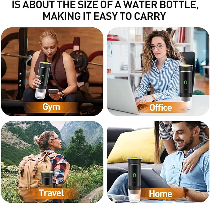 Portable Electric Espresso Machine - Self-Heating Travel Coffee Maker with USB-C, Compatible with Ground Coffee, NES & DG Capsules | Ideal for Camping, Car, Office, & Hiking