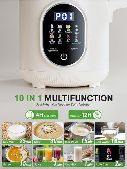 Upgraded 55oz Nut Milk Maker Machine (Extra Large),10-in-1 Automatic Soy Milk Maker with 20 Blades, Homemade Plant-Based Oat, Almond Milk Maker with Auto Clean/DelayStart/BoilWater/Keep Warm,5-6 Cups
