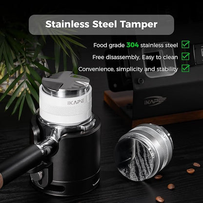 IKAPE Coffee Products, 51mm Coffee Distributor & Hand Tamper, Adjustable Depth Espresso Distributor Fits All 51mm Espresso Portafilter, Compatible with Delonghi Bottomless Portafilter (White)