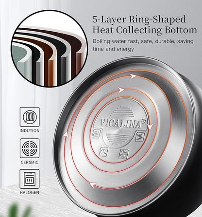 Tea Kettle & Tea Pot, 2.64 Quart Food Grade Stainless Steel Induction Whistling Tea Kettle for Stove Top Home Daily Use Teapot with Cool Touch Ergonomic Handle Polished Black