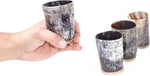Load image into Gallery viewer, Ox Horn Shot Glass Set of 4 – Handcrafted Viking Cups with Unique Engraved Design – Cool Norse Horn Shot Glasses for Ancient Age Whiskey, Mead &amp; Spirits – Rustic Gift for Men, Barware Collection