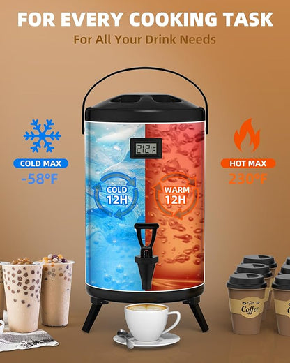 Insulated Beverage Dispenser 2 Gallon, Hot Drink Dispenser with 304 Stainless Steel Interior, Hot Water Dispenser for Parties, Hot Water Urn with Stand for Coffee Chocolate Tea, Black,HP2