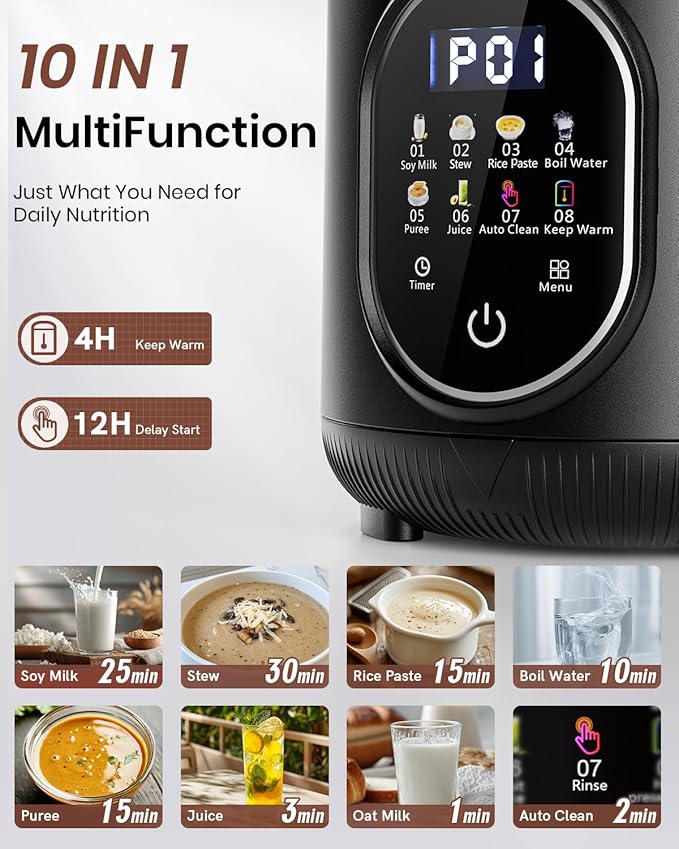 Upgraded 55oz (Extra Large) Nut Milk Maker Machine for Almond,Oat, Soy Milk Maker Machine with Auto Clean, Delay Start, BoilWater, Keep Warm (5-6 Cups),Black