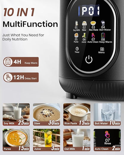 Upgraded 55oz (Extra Large) Nut Milk Maker Machine for Almond,Oat, Soy Milk Maker Machine with Auto Clean, Delay Start, BoilWater, Keep Warm (5-6 Cups),Black