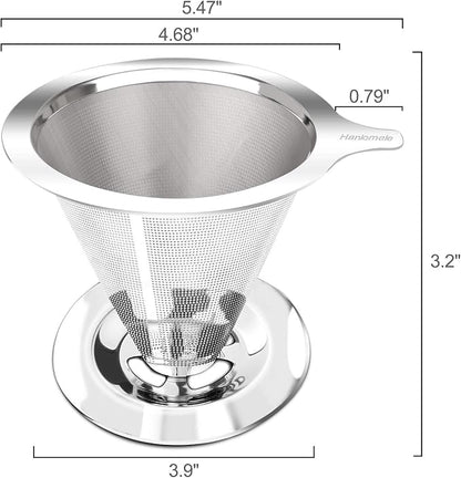 Pour Over Coffee Dripper, Paperless Reusable Coffee Filter, Pour Over Coffee Maker for Single Cup Brew, Double Mesh Design of Stainless Steel Cone Filter for Perfect Extraction (1-2 Cup)