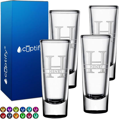 Personalized Shot Glasses Set of 4 Black Bottom Custom 2 oz Cordial Shot Glass Initial and Name for Gifts, Weddings, Birthdays, Party, Event, Decorations