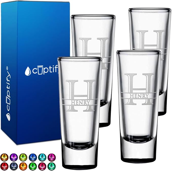 Personalized Shot Glasses Set of 4 Black Bottom Custom 2 oz Cordial Shot Glass Initial and Name for Gifts, Weddings, Birthdays, Party, Event, Decorations