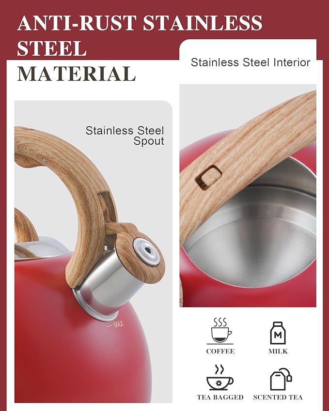 Tea Kettle Stovetops, 2.7 Quart Food Grade Stainless Steel Water kettles for Stove Top Teatop with Anti-hot Ergonomic Handle,Suitable for All Heat Sources