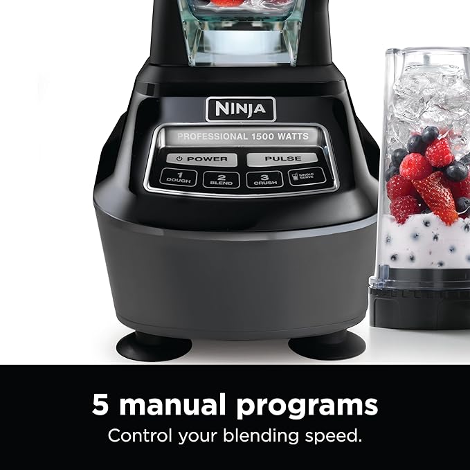 Ninja Blender, Food Processor, Blender for-Smoothies, Includes Pitcher, Smoothie Cup, and 8-Cup Bowl, Salsa, Dough, Shakes, Slush, and Frozen Drinks, Mega Kitchen System, 120 Volts, Black, BL770AMZ