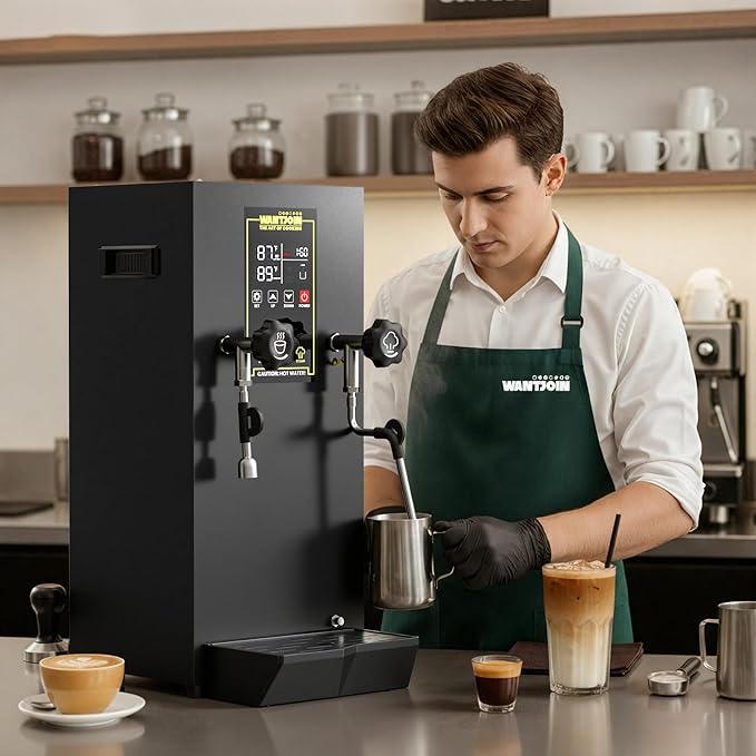 WantJoin Commercial Milk Frother & Beverage Heater - 1800W Multi-functional Milk Steamer Machine with LED Display Panel for Latte, Cappuccino, Coffee, Milk Tea Foam, Hot Water Dispenser - Hotel & Home