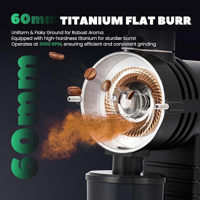 Huanyu Espresso Grinder with Titanium Flat Burr Electric Coffee Grinder with Hopper Bellows 10 Precise Grind Setting Coffee Grinders for Home Use Black