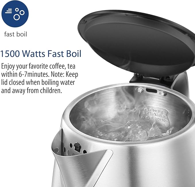 COMFEE' 1.7L Stainless Steel Electric Tea Kettle, BPA-Free Hot Water Kettle Electric with LED Light, Auto Shut-Off and Boil-Dry Protection, 1500W Fast Boil Electric Kettle