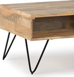 Load image into Gallery viewer, SIMPLIHOME Hunter Small Lift Top Coffee Table - 36 inch Wide Solid Mango Wood and Metal Industrial Cocktail Table in Natural, Living Room Table with Hidden Storage, 2 Cubbies, and Hairpin Legs