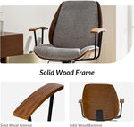 Load image into Gallery viewer, HULALA HOME Solid Wood Office Chair with Rocking Function, Comfy Fabric Desk Chair with Bent Wood and Metal Base, Height Adjustable Swivel Computer Task Chair, Tan