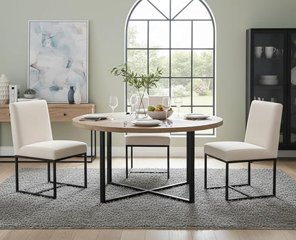 CIMOTA Modern Linen Dining Chair Set of 2, Mid Century Dining Room Chairs Fabric Upholstered Armless Side Chair with Black Sled Base for Dining Room, White Cream 2PCS