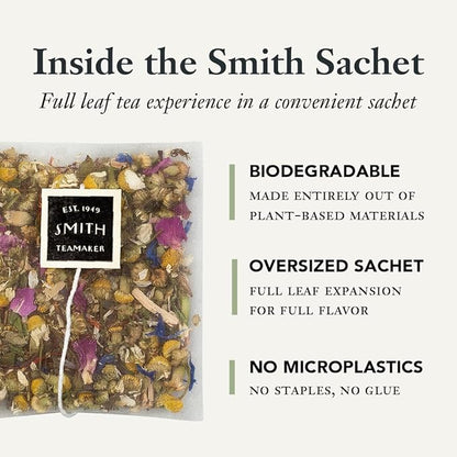 Steven Smith Teamaker Lullaby No. 40, Chamomile, Lemongrass, Lavender, Ashwagandha, Caffeine-Free, Organic Relaxing & Bedtime Wellness, Sugar-Free, Herbal Tea Bags, 15 Sachets, 0.95oz each