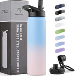 Load image into Gallery viewer, DOMICARE Insulated Water Bottle, 22 oz Vacuum Insulated Stainless Steel Reusable Sports Bottle with Straw Lid &amp; Spout Lid for Travel, Camping, Bike, Leakproof, Blue/Pink, 1 Pack