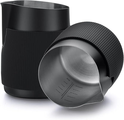 Normcore Handleless Milk Pitcher - Espresso Steaming Pitcher with Round Spout - 18/8 Stainless Steel Milk Frothing Jug, Black Non-Stick - Coffee Latte Frothing Pitcher - 20.3 oz (600 ml)