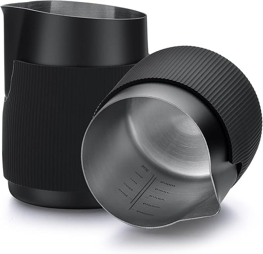 Normcore Handleless Milk Pitcher - Espresso Steaming Pitcher with Round Spout - 18/8 Stainless Steel Milk Frothing Jug, Black Non-Stick - Coffee Latte Frothing Pitcher - 20.3 oz (600 ml)