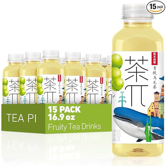 Tea PI Iced tea – Oolong Tea, Green Grape Sweet Iced Fruit Tea Bottles, Real Juice, -16.9 fl oz, 500mL, 15 Pack