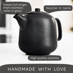 Load image into Gallery viewer, Steinzeit Design Tea Pot (44 oz) - Premium Ceramic Teapot with Infuser for Loose Tea - Black Teapot Ceramic with Removable Strainer