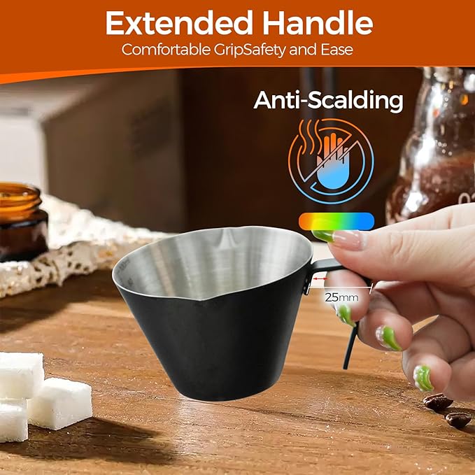 YARRAMATE Stainless Steel Espresso Shot Cup, Double Spout Metal Espresso Measuring Cup with V-Shaped Mouth, Espresso Accessories, 3.4OZ/100ML (Black)