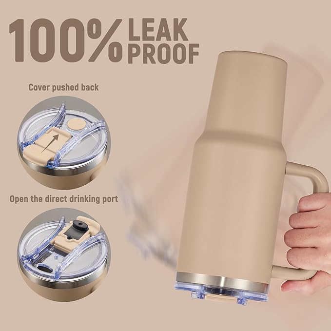 40 oz Tumbler with Handle and Straw Lid,Insulated Reusable Stainless Steel Water Bottle Travel Mug，Cupholder Friendly Double Wall Vacuum Sealed Cup (Mocha)