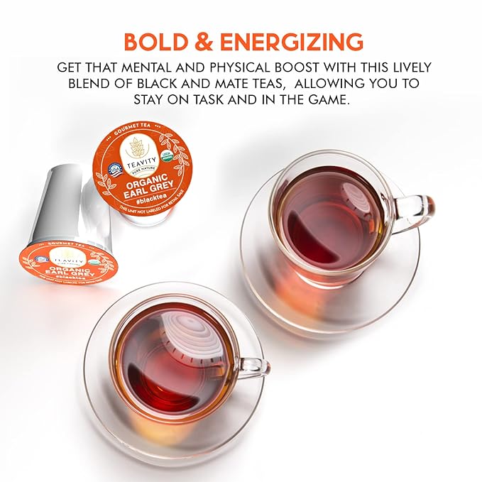 Organic Earl Grey Tea Pods for Keurig - Caffeinated Unsweet Black Tea for K Cup Brewing by Teavity (24 Tea Pods)