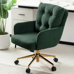Load image into Gallery viewer, Flannel Office Chair, Comfy Home Office Desk Chairs with Lumbar Support, Modern Velvet Desk Chair Gold Legs Small Swivel Task Chair for Home Office, Bedroom, Study (Green, L)