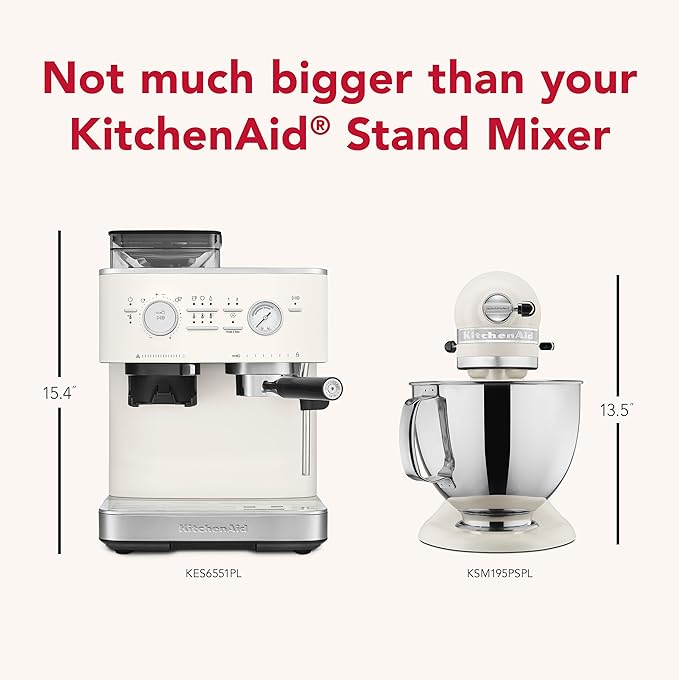 KitchenAid Semi Automatic Espresso Machine with Burr Grinder, 2.5L, KES6551PL, Porcelain White
