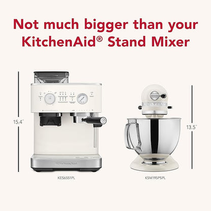 KitchenAid Semi Automatic Espresso Machine with Burr Grinder, 2.5L, KES6551PL, Porcelain White