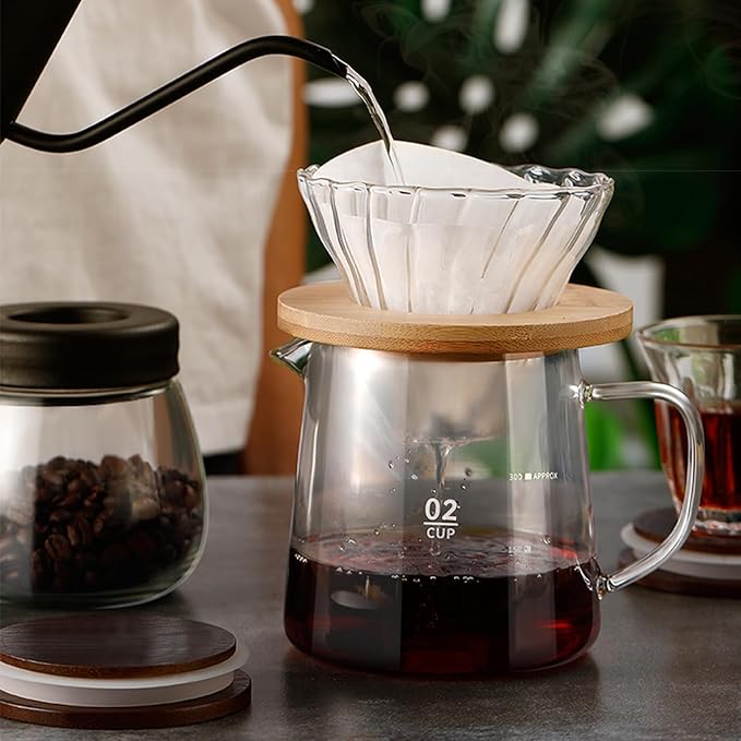 Small Glass Carafe, 16.9oz Glass Coffee Server for Drip Coffee Maker Manual Pour over Carafe Tea Steeper Pot with Lid, Clear