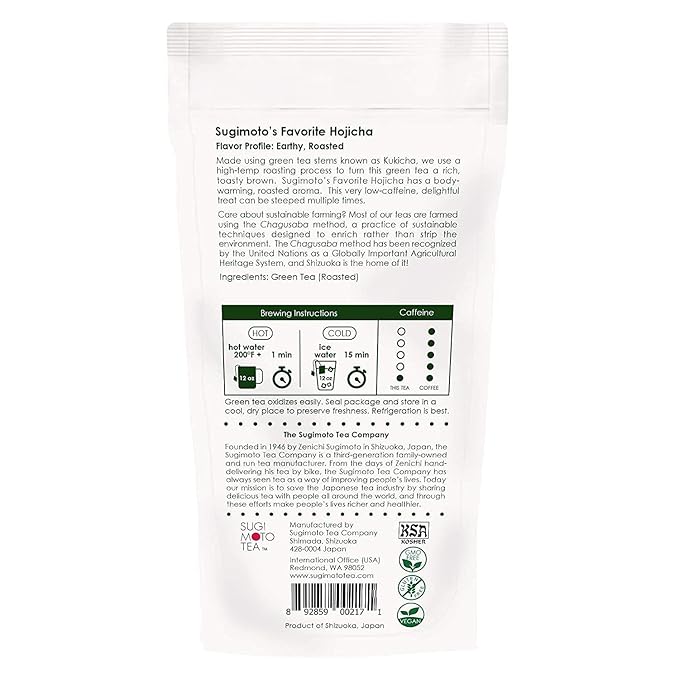 SUGIMOTO TEA Japanese Hojicha Roasted Green Tea Bags 20 Count Pack of 3