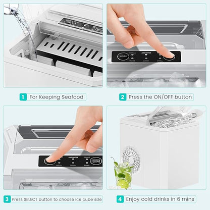 OLIXIS Countertop Ice Maker with Self-Cleaning, Portable Ice Maker Machine with Ice Scoop, 26.5Lbs/24H, 9 Cubes in 6 Mins, 2 Sizes of Bullet Ice for Home, Kitchen, Office, Bright White