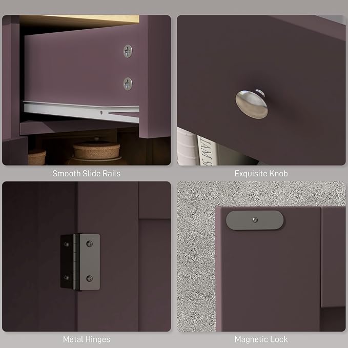 HOMCOM Sideboard with Solid Wood Countertop, Modern Kitchen Storage Cabinet, Coffee Bar Cabinet with 2 Drawers, Doors and Adjustable Shelf, Coffee