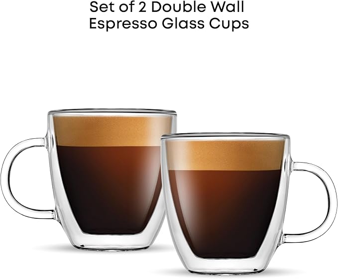 JoyJolt Savor Double Wall Insulated Glasses Espresso Mugs (Set of 2) - 5.4-Ounces