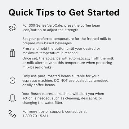 Bosch TIU20508 300 Series Fully Automatic Espresso Machine with Milk Express (in-cup frother), LCD + Touch Control Panel, Cup Warmer, OneTouch Milk-based Beverages and 5 Beverage Options, Dark Silver