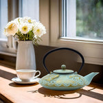 Load image into Gallery viewer, 27.1oz Small Cast Iron Teapot, SECHUDO Japanese Style Tea Kettle Coated with Enameled Interior for Stovetop Safe,Cast Iron Tea Pot with Stainless Steel Strainer for Loose Leaf,Flat Fish Pattern(800ml)