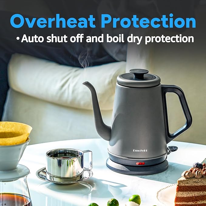 DmofwHi Gooseneck Electric Kettle(1.0L),1000W Electric Tea Kettle of 304 Stainless Steel,Auto Shut off,Water Kettle for Coffee and Tea-Grey